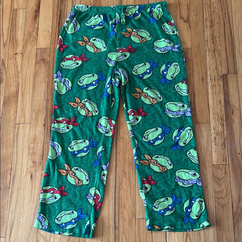 Nickolodeon Green Ninja Turtle Pajama Pants With Turtle Shell Background Size S🐢